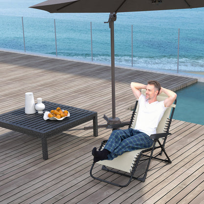 Foldable Sun Lounger Garden Lounger with Headrest, Reclining Chair with 5-Position Adjustable Backrest, Weatherproof Camping Lounger, Garden Chair up to 120 kg Load Capacity, for Garden Outdoor Beach, Beige
