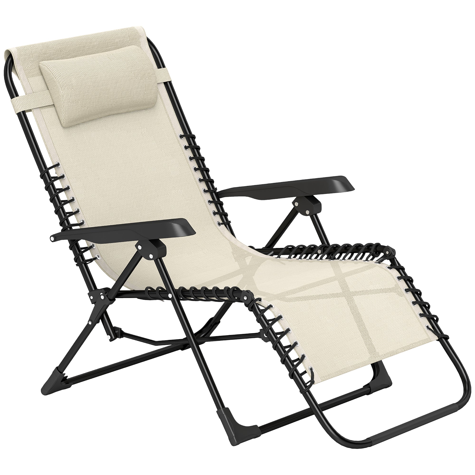 Foldable Sun Lounger Garden Lounger with Headrest, Reclining Chair with 5-Position Adjustable Backrest, Weatherproof Camping Lounger, Garden Chair up to 120 kg Load Capacity, for Garden Outdoor Beach, Beige
