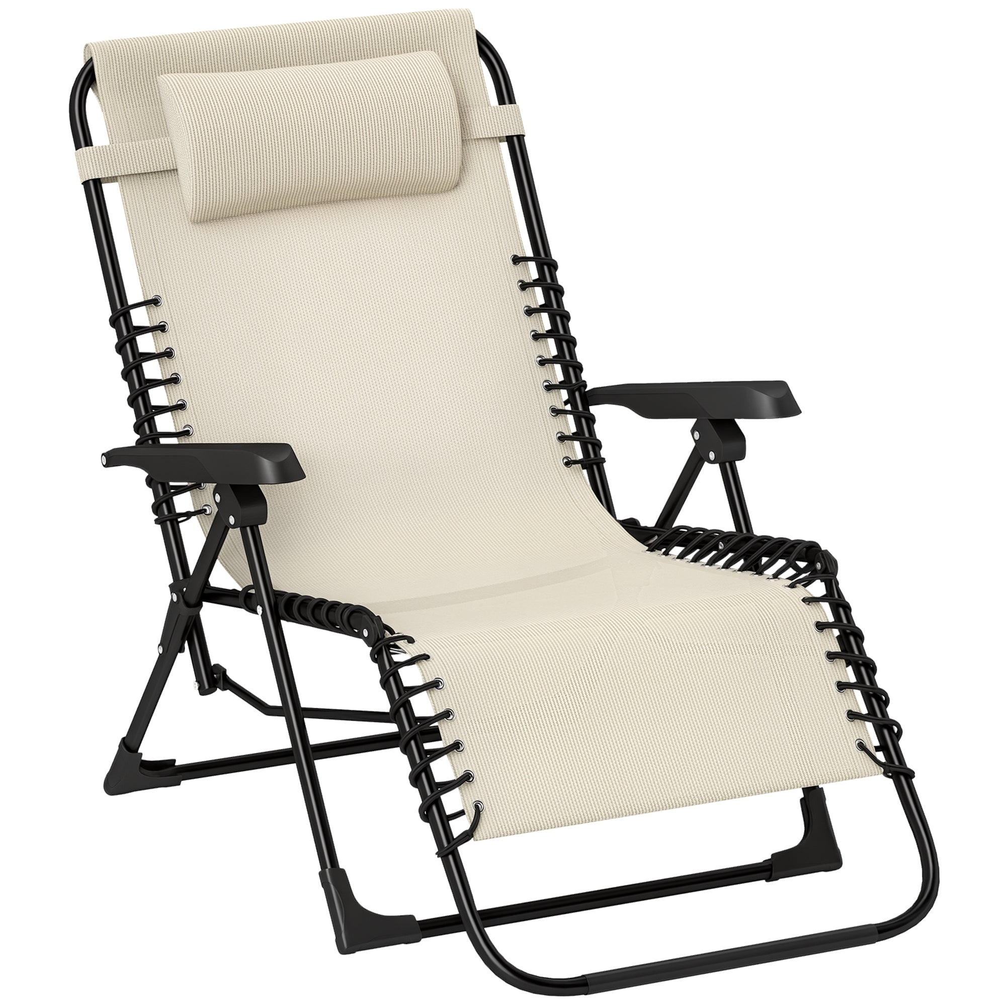 Foldable Sun Lounger Garden Lounger with Headrest, Reclining Chair with 5-Position Adjustable Backrest, Weatherproof Camping Lounger, Garden Chair up to 120 kg Load Capacity, for Garden Outdoor Beach, Beige