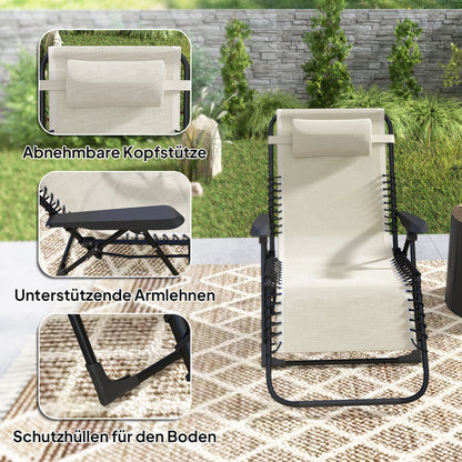 Foldable Sun Lounger Garden Lounger with Headrest, Reclining Chair with 5-Position Adjustable Backrest, Weatherproof Camping Lounger, Garden Chair up to 120 kg Load Capacity, for Garden Outdoor Beach, Beige