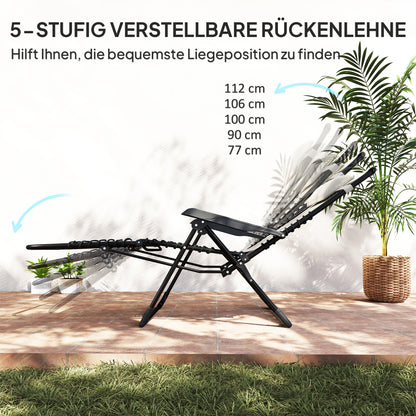 Foldable Sun Lounger Garden Lounger with Headrest, Reclining Chair with 5-Position Adjustable Backrest, Weatherproof Camping Lounger, Garden Chair up to 120 kg Load Capacity, for Garden Outdoor Beach, Beige