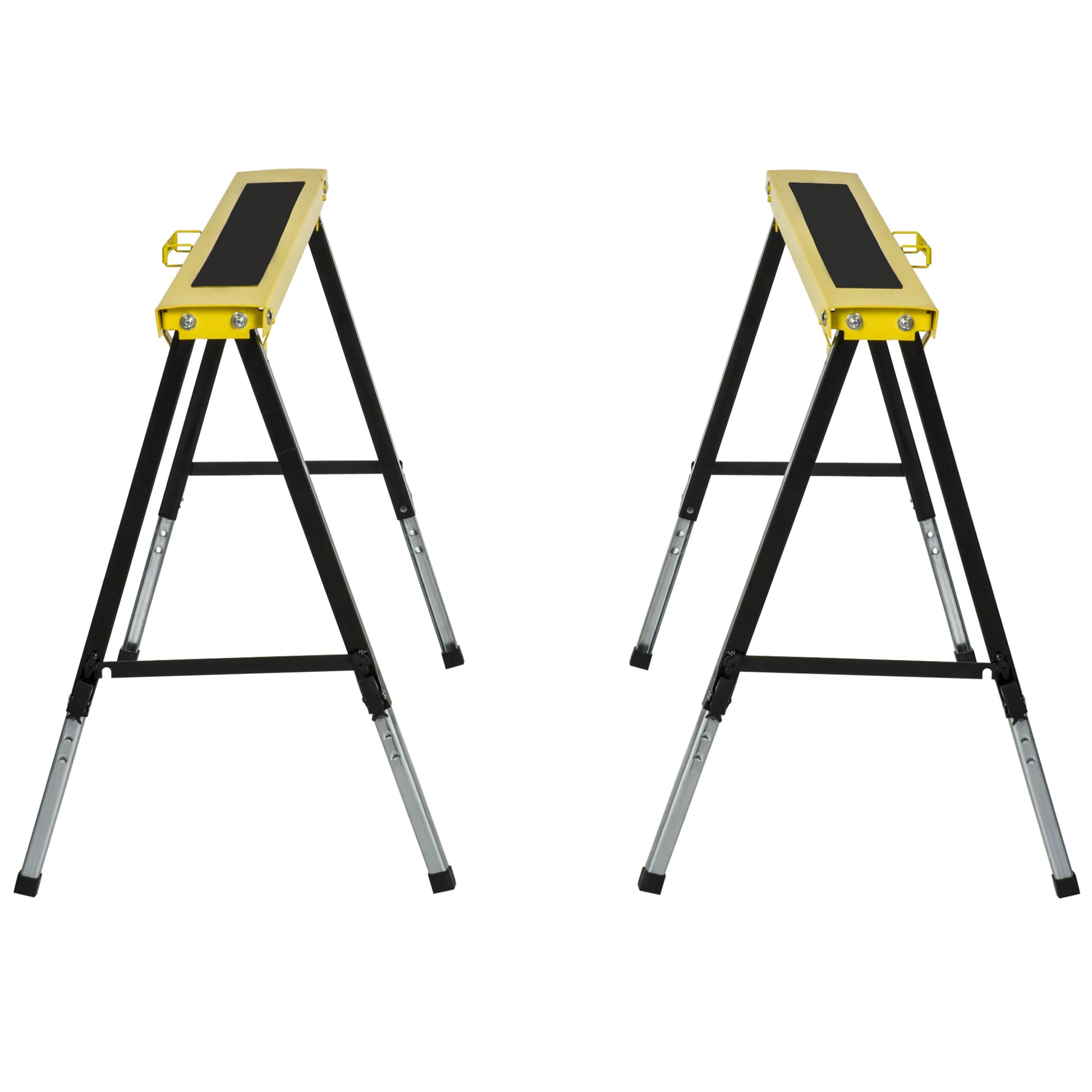 2-Piece Sawhorse Folding Workbench Trestle Stand Non-Slip Steel Yellow Black 100 x 49 x 62-90 cm Load Capacity 100 kg