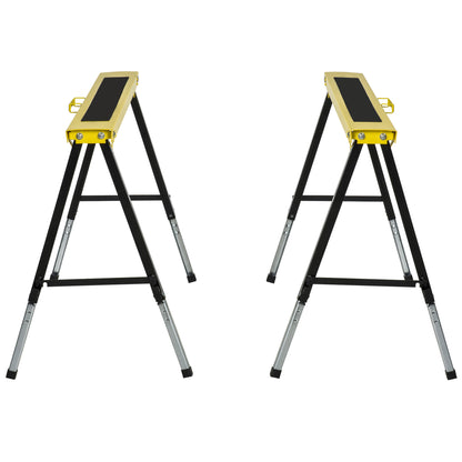 2-Piece Sawhorse Folding Workbench Trestle Stand Non-Slip Steel Yellow Black 100 x 49 x 62-90 cm Load Capacity 100 kg
