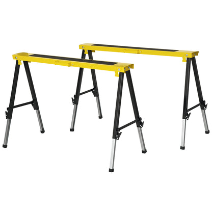 2-Piece Sawhorse Folding Workbench Trestle Stand Non-Slip Steel Yellow Black 100 x 49 x 62-90 cm Load Capacity 100 kg