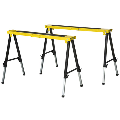 2-Piece Sawhorse Folding Workbench Trestle Stand Non-Slip Steel Yellow Black 100 x 49 x 62-90 cm Load Capacity 100 kg