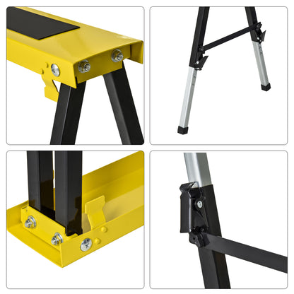 2-Piece Sawhorse Folding Workbench Trestle Stand Non-Slip Steel Yellow Black 100 x 49 x 62-90 cm Load Capacity 100 kg