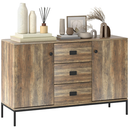 Kitchen Buffet Storage Cabinet 2 Cupboards Adjustable Shelf 3 Drawers Contemporary Style - 120 x 39.5 x 77 cm Brown