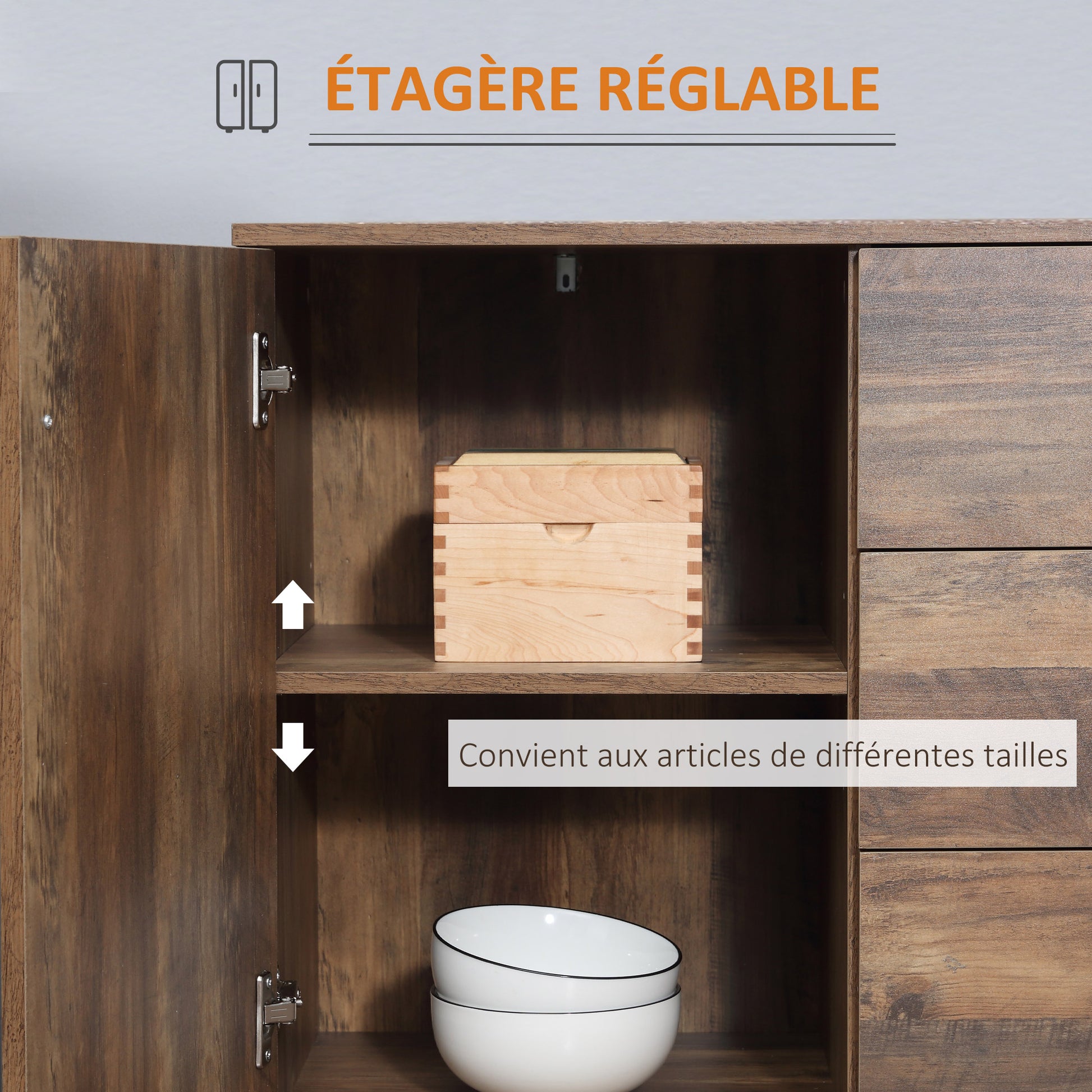 Kitchen Buffet Storage Cabinet 2 Cupboards Adjustable Shelf 3 Drawers Contemporary Style - 120 x 39.5 x 77 cm Brown