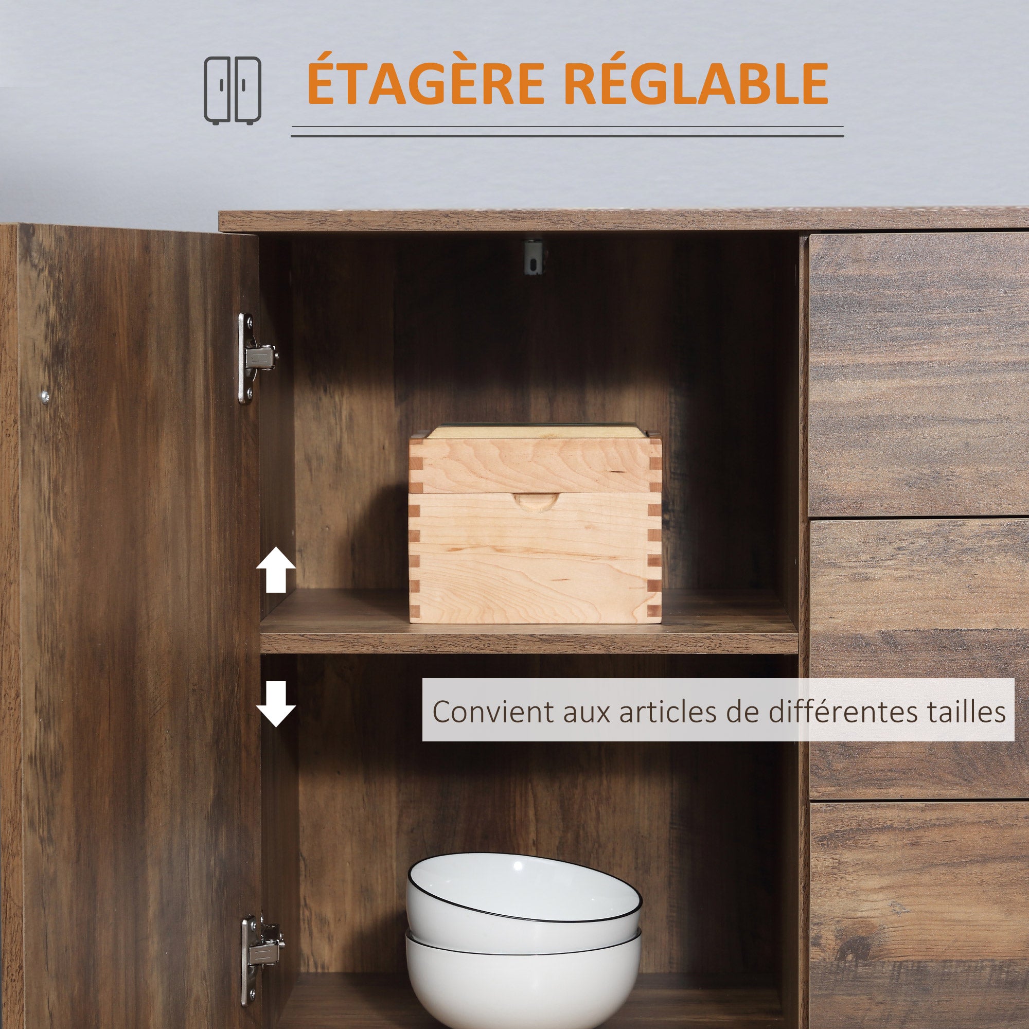 Kitchen Buffet Storage Cabinet 2 Cupboards Adjustable Shelf 3 Drawers Contemporary Style - 120 x 39.5 x 77 cm Brown