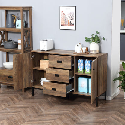 Kitchen Buffet Storage Cabinet 2 Cupboards Adjustable Shelf 3 Drawers Contemporary Style - 120 x 39.5 x 77 cm Brown