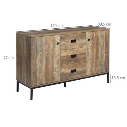 Kitchen Buffet Storage Cabinet 2 Cupboards Adjustable Shelf 3 Drawers Contemporary Style - 120 x 39.5 x 77 cm Brown