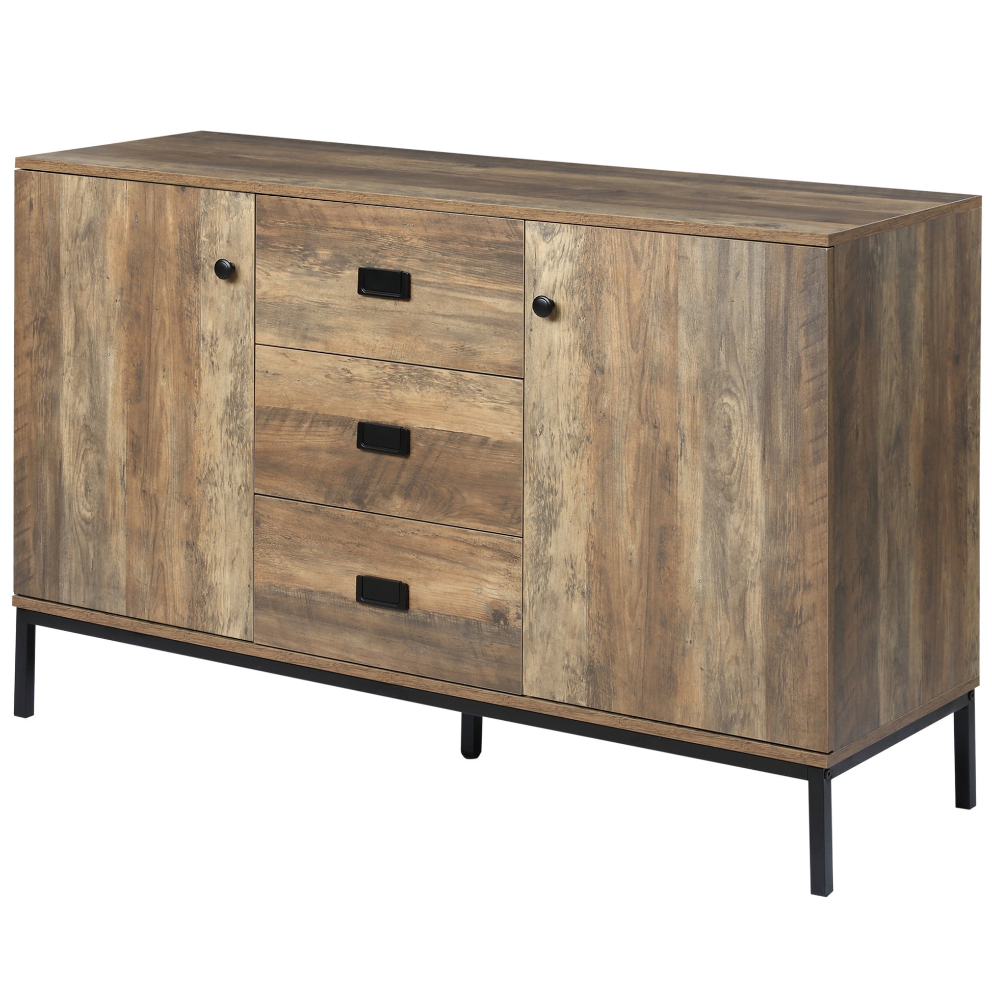 Kitchen Buffet Storage Cabinet 2 Cupboards Adjustable Shelf 3 Drawers Contemporary Style - 120 x 39.5 x 77 cm Brown