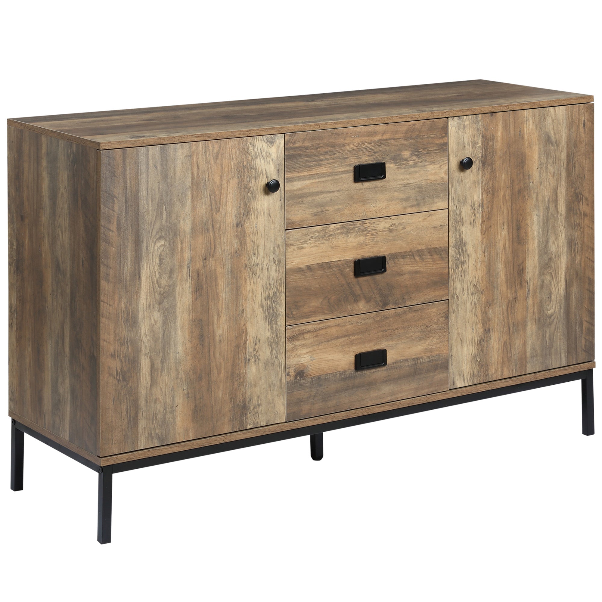 Kitchen Buffet Storage Cabinet 2 Cupboards Adjustable Shelf 3 Drawers Contemporary Style - 120 x 39.5 x 77 cm Brown
