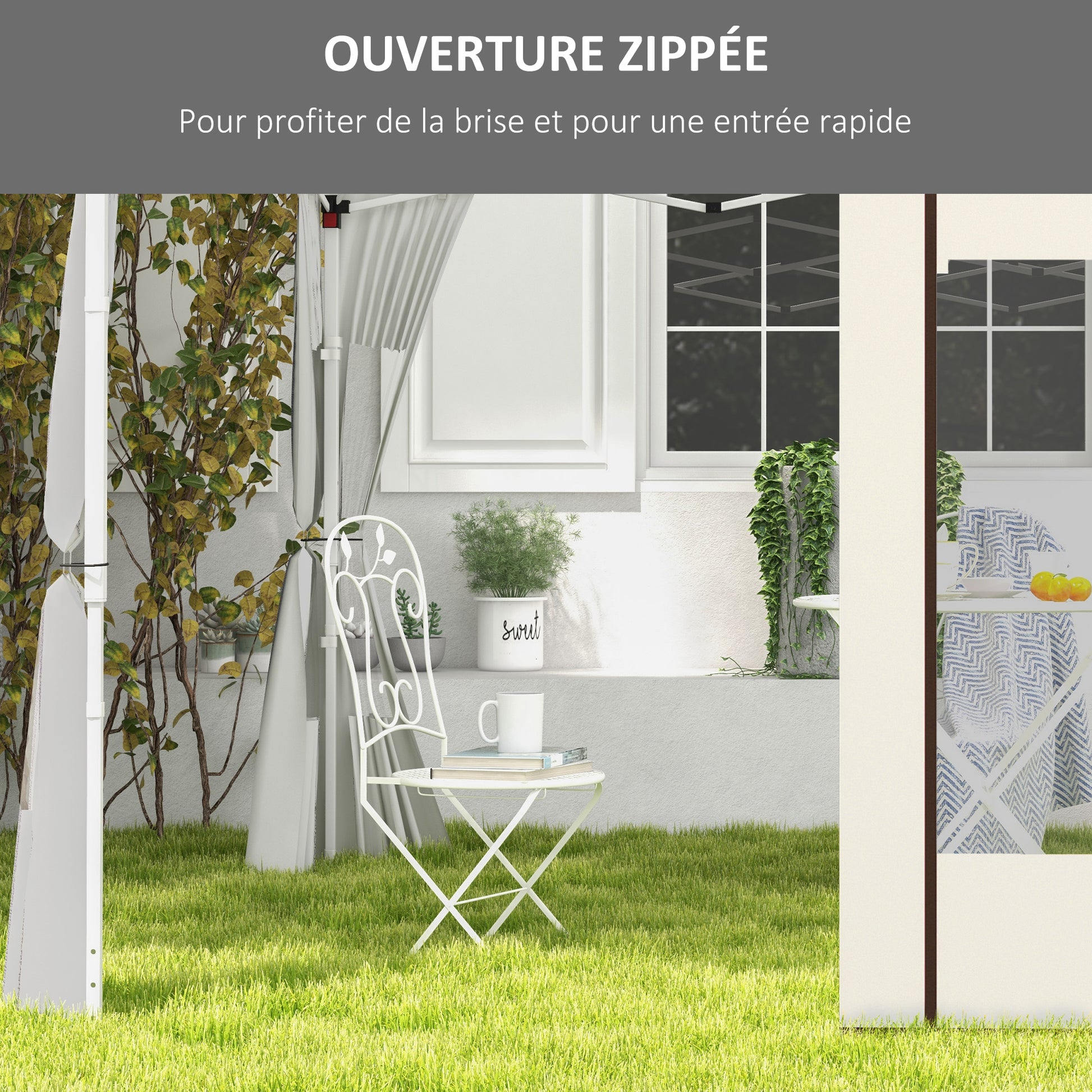 Gazebo Side Panels with Zippered Doors and Windows, for 3x3m or 3x6m Pop-up Gazebo, 2 Sets of Replacement Side Panels, White