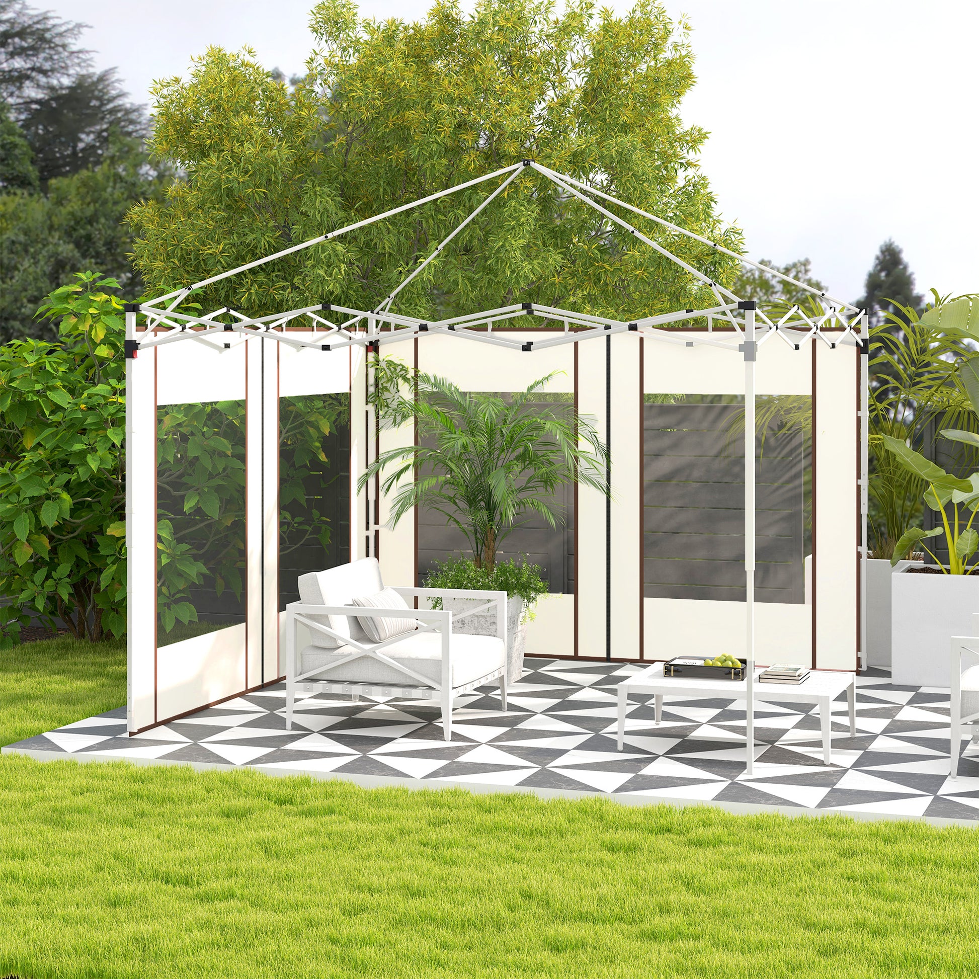Gazebo Side Panels with Zippered Doors and Windows, for 3x3m or 3x6m Pop-up Gazebo, 2 Sets of Replacement Side Panels, White