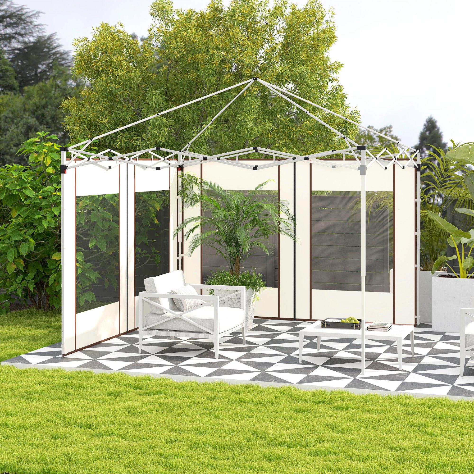Gazebo Side Panels with Zippered Doors and Windows, for 3x3m or 3x6m Pop-up Gazebo, 2 Sets of Replacement Side Panels, White
