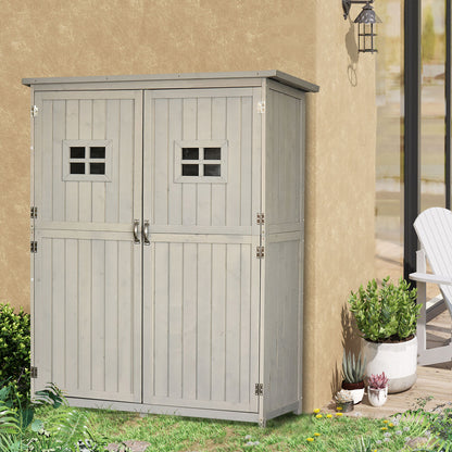 Wooden Garden Shed Outdoor Tool Storage Cabinet Double Doors Waterproof Roof Compartments of Different Sizes 127.5x50x164cm Solid Wood