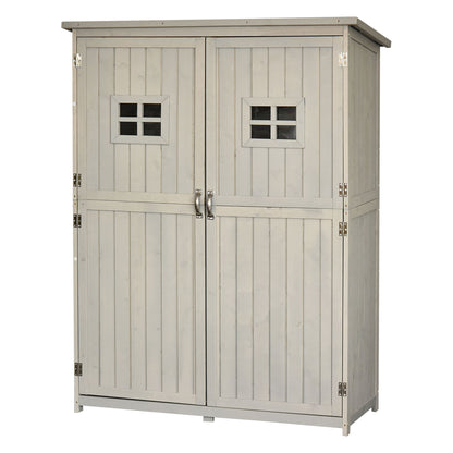 Wooden Garden Shed Outdoor Tool Storage Cabinet Double Doors Waterproof Roof Compartments of Different Sizes 127.5x50x164cm Solid Wood