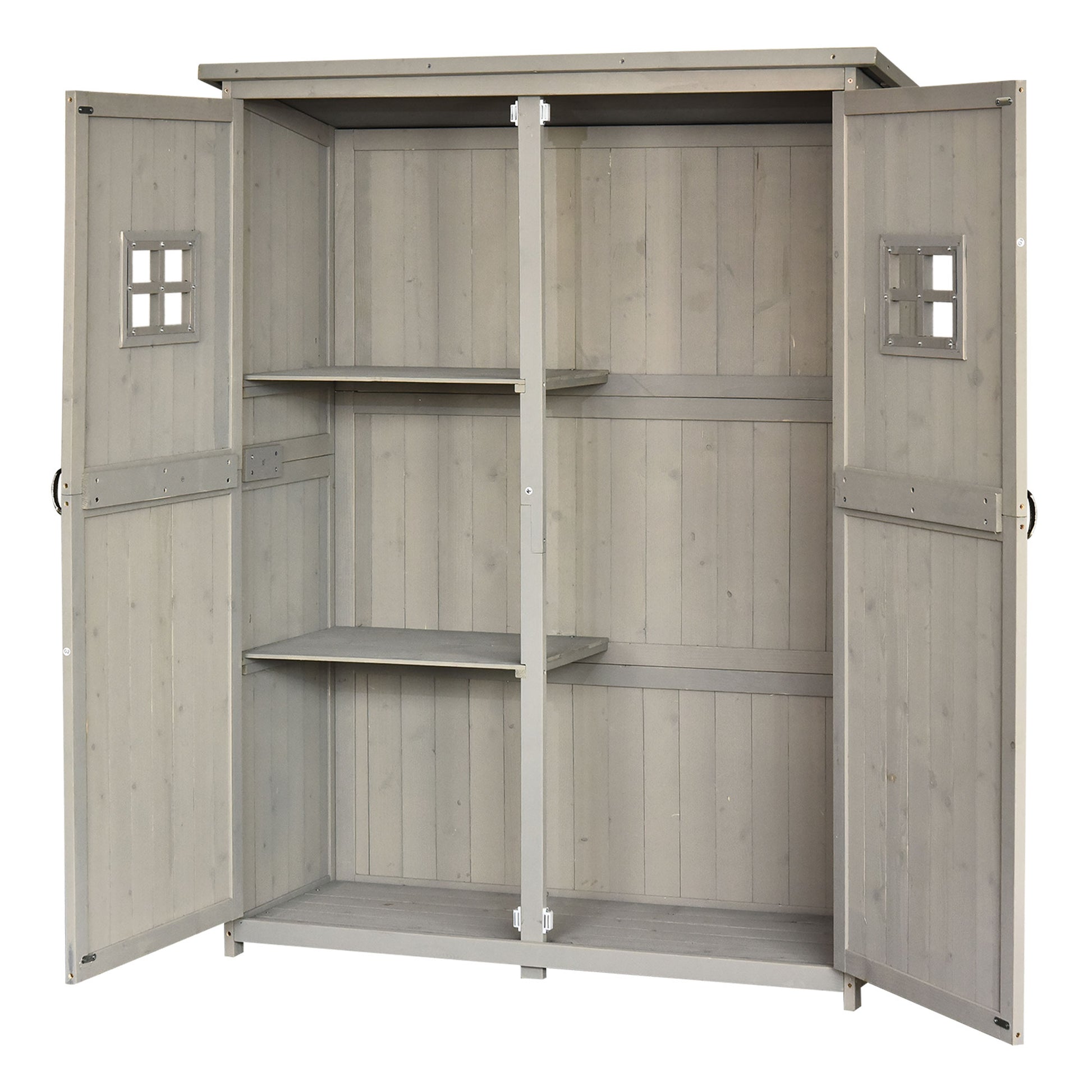 Wooden Garden Shed Outdoor Tool Storage Cabinet Double Doors Waterproof Roof Compartments of Different Sizes 127.5x50x164cm Solid Wood