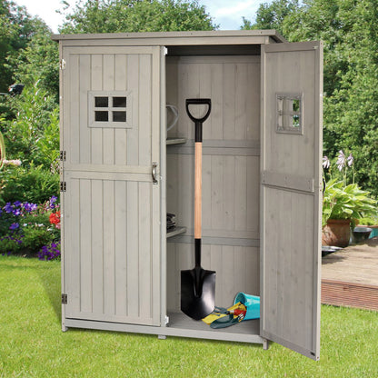 Wooden Garden Shed Outdoor Tool Storage Cabinet Double Doors Waterproof Roof Compartments of Different Sizes 127.5x50x164cm Solid Wood