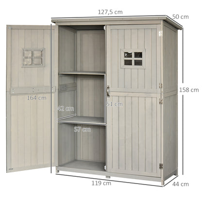 Wooden Garden Shed Outdoor Tool Storage Cabinet Double Doors Waterproof Roof Compartments of Different Sizes 127.5x50x164cm Solid Wood