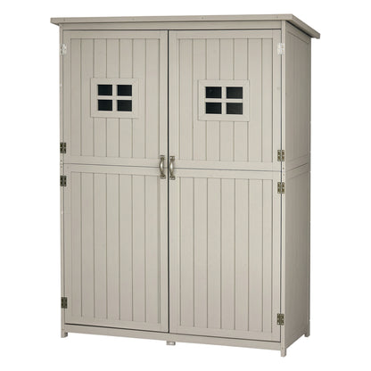 Wooden Garden Shed Outdoor Tool Storage Cabinet Double Doors Waterproof Roof Compartments of Different Sizes 127.5x50x164cm Solid Wood