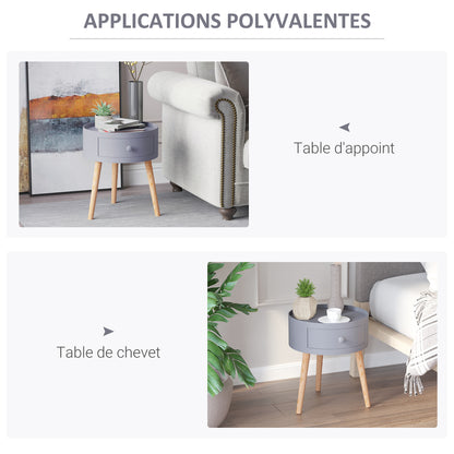 Coffee Table - Bedside Table - Round Bedside Table - Scandinavian Design Side Table with Drawer Tapered Angled Solid Wood Legs Light Oak Gray