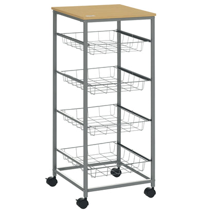 Kitchen Cart Rolling Cart with 4 Levels Kitchen Shelf with Metal Baskets, All-Purpose Cart on Wheels, Storage Cart for Kitchen Bathroom Office Living Room Silver