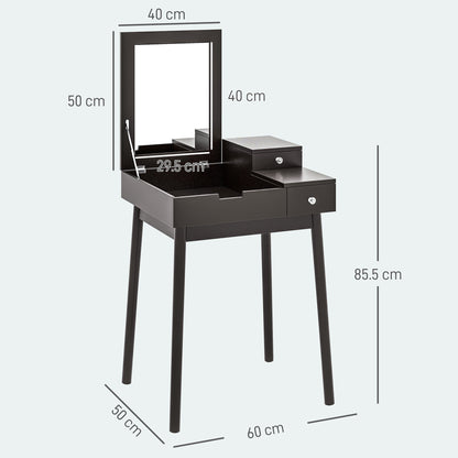 Dressing Table with Mirror Modern Style Makeup Table - 2 Drawers, Folding Mirror for Bedroom, Living Room, 60 x 50 x 85.5 cm Black