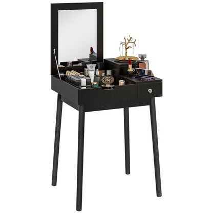 Dressing Table with Mirror Modern Style Makeup Table - 2 Drawers, Folding Mirror for Bedroom, Living Room, 60 x 50 x 85.5 cm Black