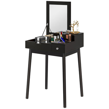 Dressing Table with Mirror Modern Style Makeup Table - 2 Drawers, Folding Mirror for Bedroom, Living Room, 60 x 50 x 85.5 cm Black