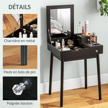 Dressing Table with Mirror Modern Style Makeup Table - 2 Drawers, Folding Mirror for Bedroom, Living Room, 60 x 50 x 85.5 cm Black