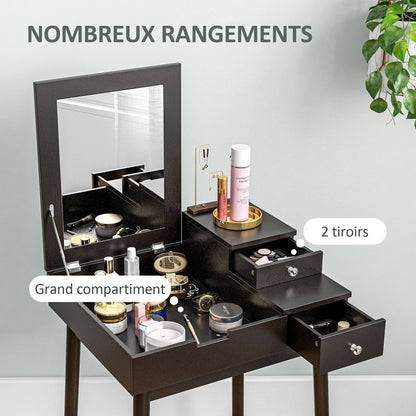 Dressing Table with Mirror Modern Style Makeup Table - 2 Drawers, Folding Mirror for Bedroom, Living Room, 60 x 50 x 85.5 cm Black