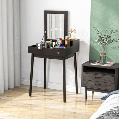 Dressing Table with Mirror Modern Style Makeup Table - 2 Drawers, Folding Mirror for Bedroom, Living Room, 60 x 50 x 85.5 cm Black