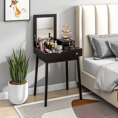 Dressing Table with Mirror Modern Style Makeup Table - 2 Drawers, Folding Mirror for Bedroom, Living Room, 60 x 50 x 85.5 cm Black
