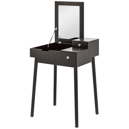 Dressing Table with Mirror Modern Style Makeup Table - 2 Drawers, Folding Mirror for Bedroom, Living Room, 60 x 50 x 85.5 cm Black
