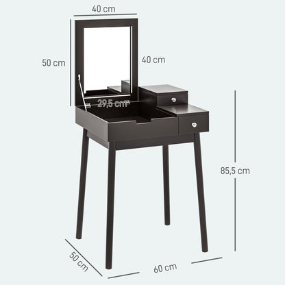 Dressing Table with Mirror Modern Style Makeup Table - 2 Drawers, Folding Mirror for Bedroom, Living Room, 60 x 50 x 85.5 cm Black