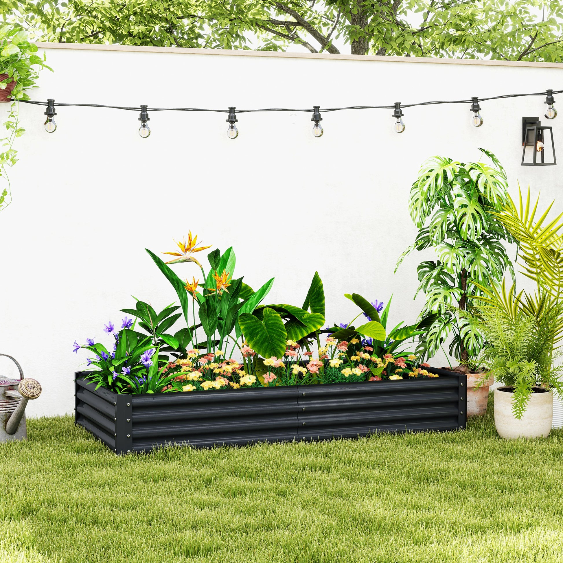 Galvanized Steel Raised Planter Urban Garden for Growing Plants Flowers Grass Large Rectangular Outdoor Planter with Open Bottom 180x90x30 cm Dark Gray