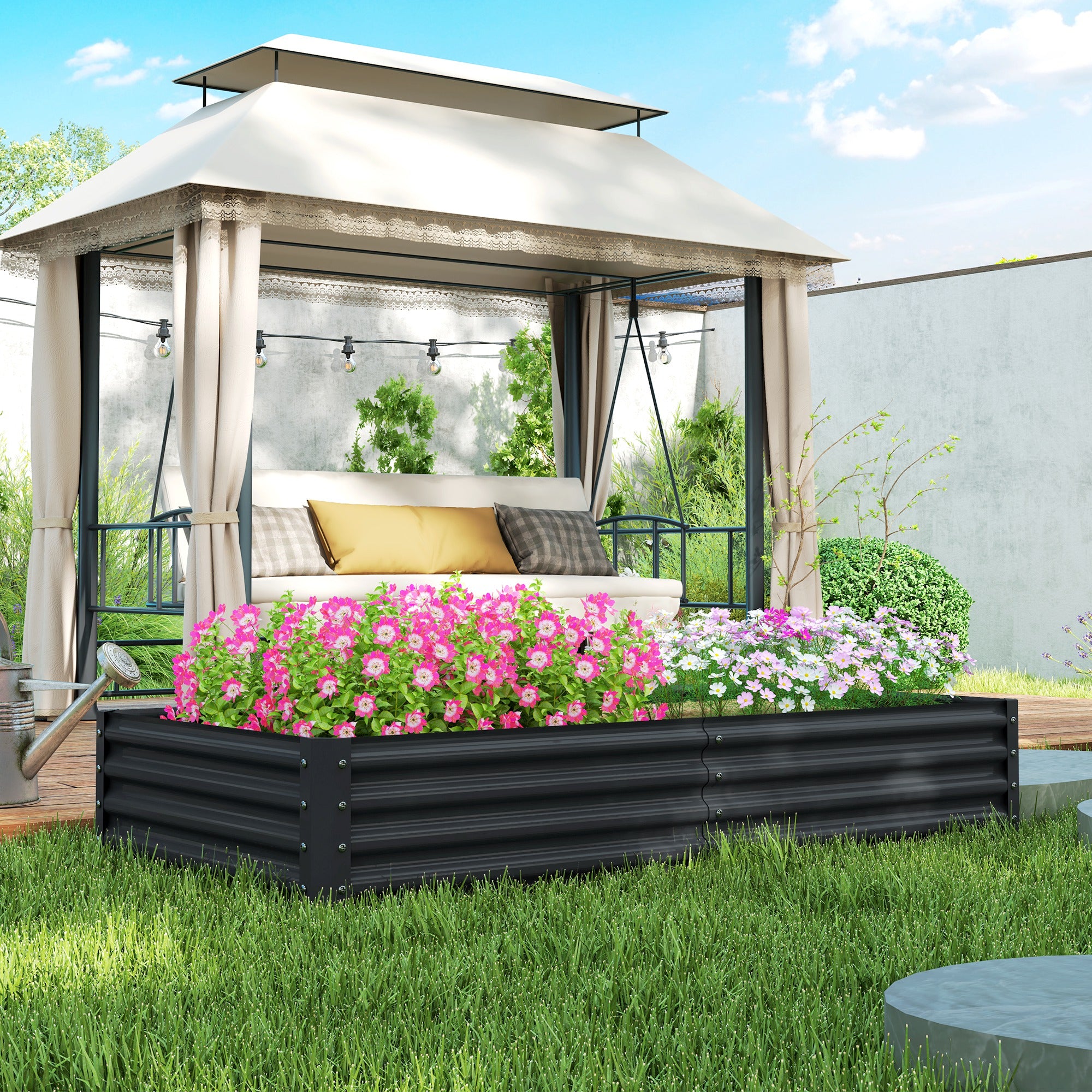 Galvanized Steel Raised Planter Urban Garden for Growing Plants Flowers Grass Large Rectangular Outdoor Planter with Open Bottom 180x90x30 cm Dark Gray