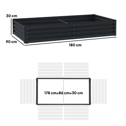 Galvanized Steel Raised Planter Urban Garden for Growing Plants Flowers Grass Large Rectangular Outdoor Planter with Open Bottom 180x90x30 cm Dark Gray