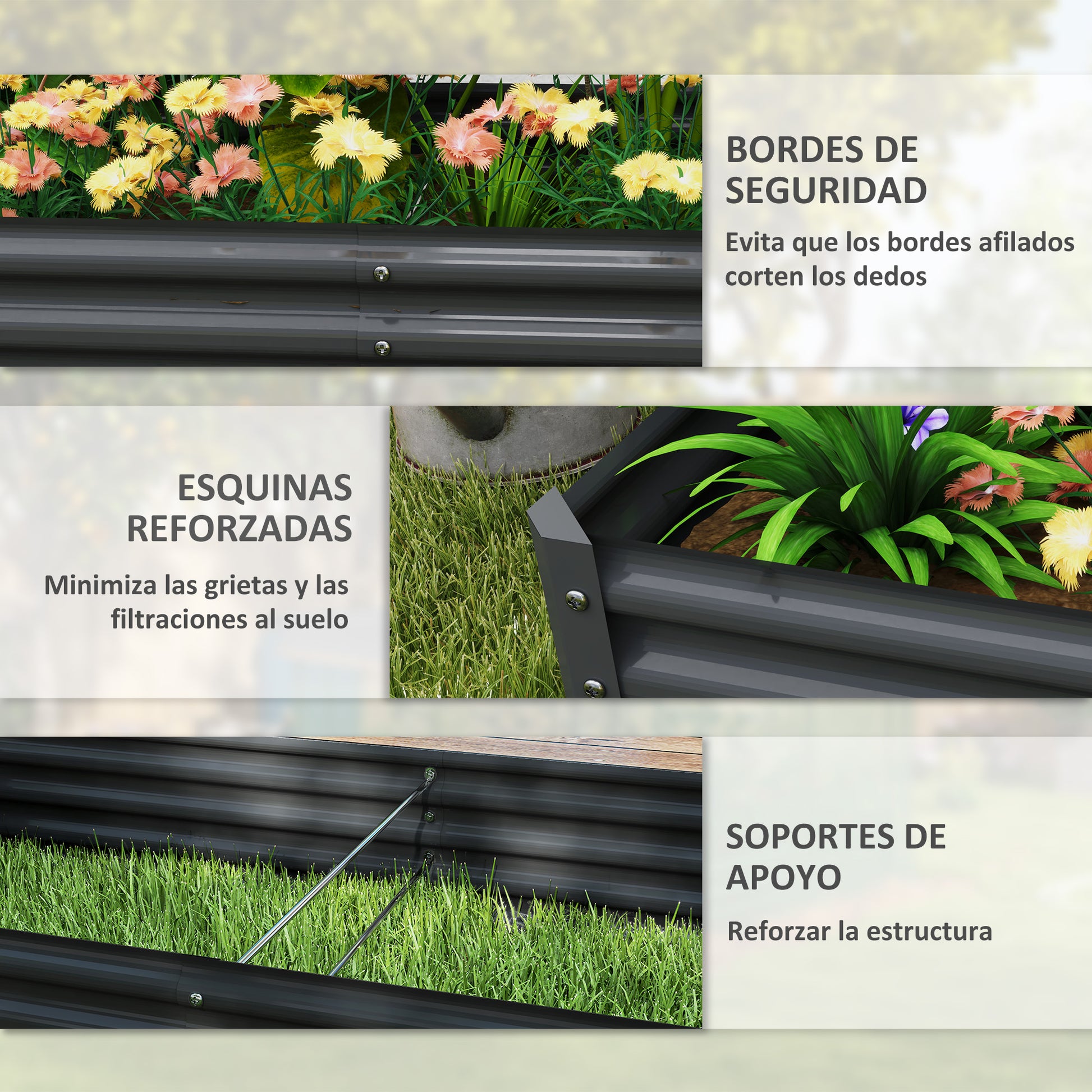 Galvanized Steel Raised Planter Urban Garden for Growing Plants Flowers Grass Large Rectangular Outdoor Planter with Open Bottom 180x90x30 cm Dark Gray