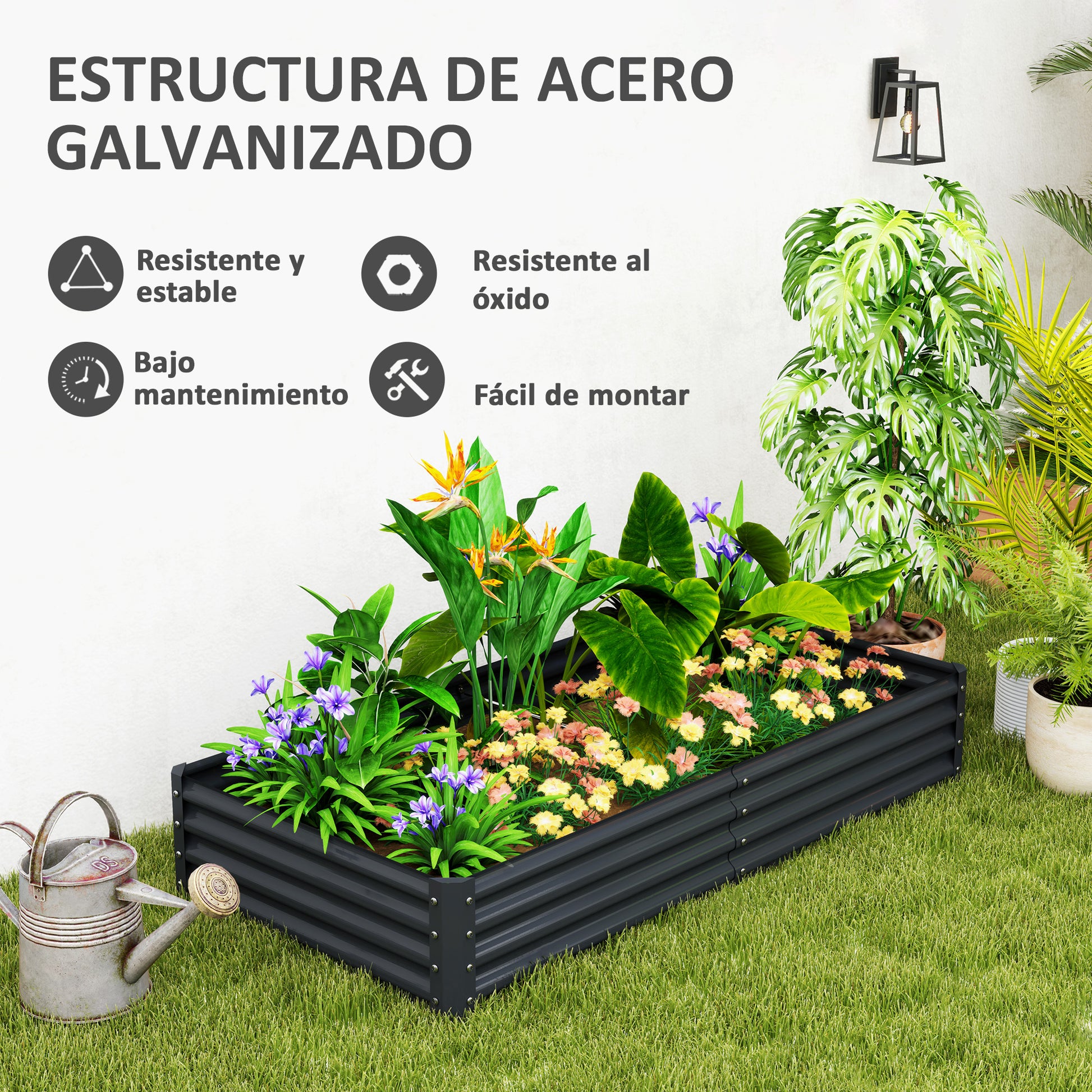 Galvanized Steel Raised Planter Urban Garden for Growing Plants Flowers Grass Large Rectangular Outdoor Planter with Open Bottom 180x90x30 cm Dark Gray