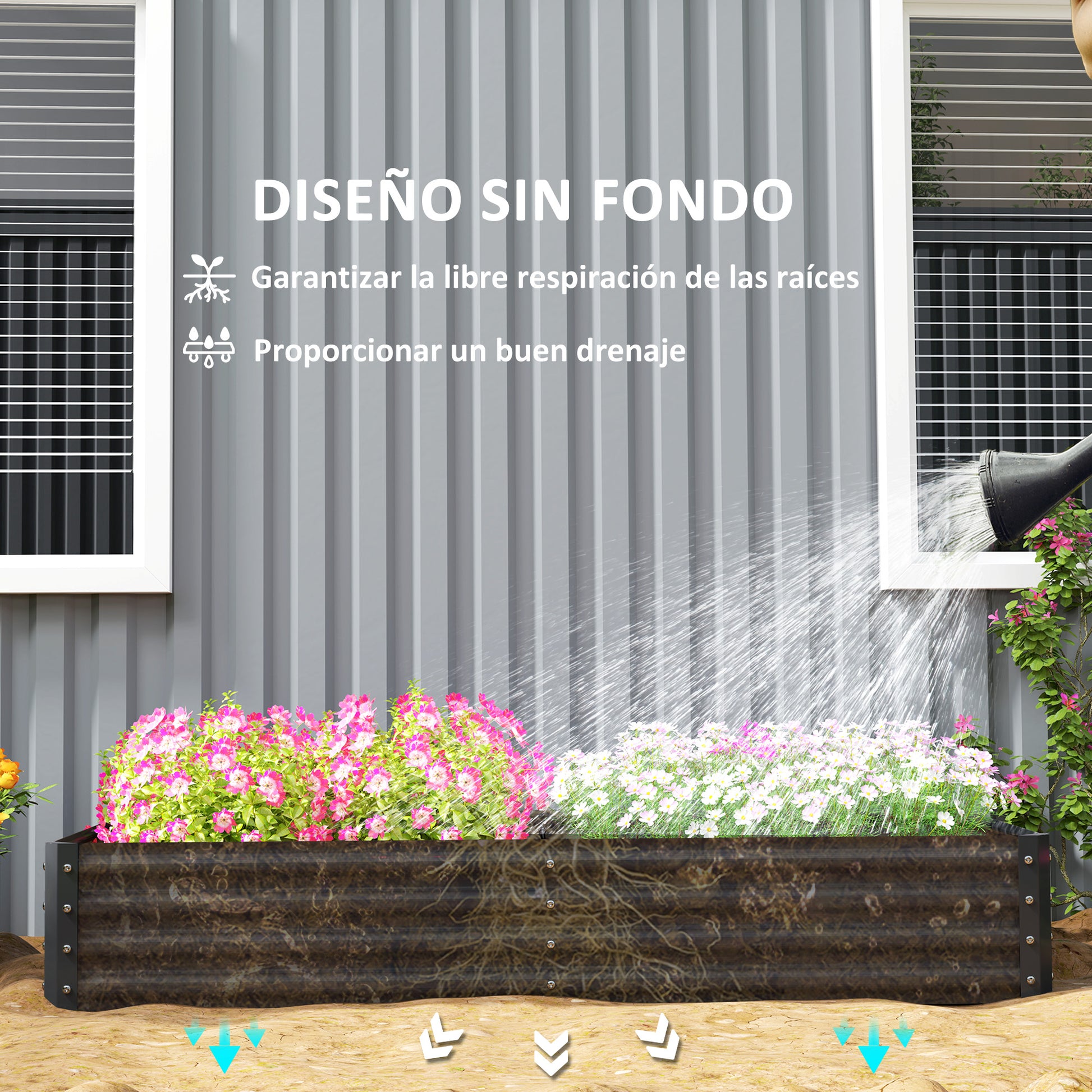 Galvanized Steel Raised Planter Urban Garden for Growing Plants Flowers Grass Large Rectangular Outdoor Planter with Open Bottom 180x90x30 cm Dark Gray