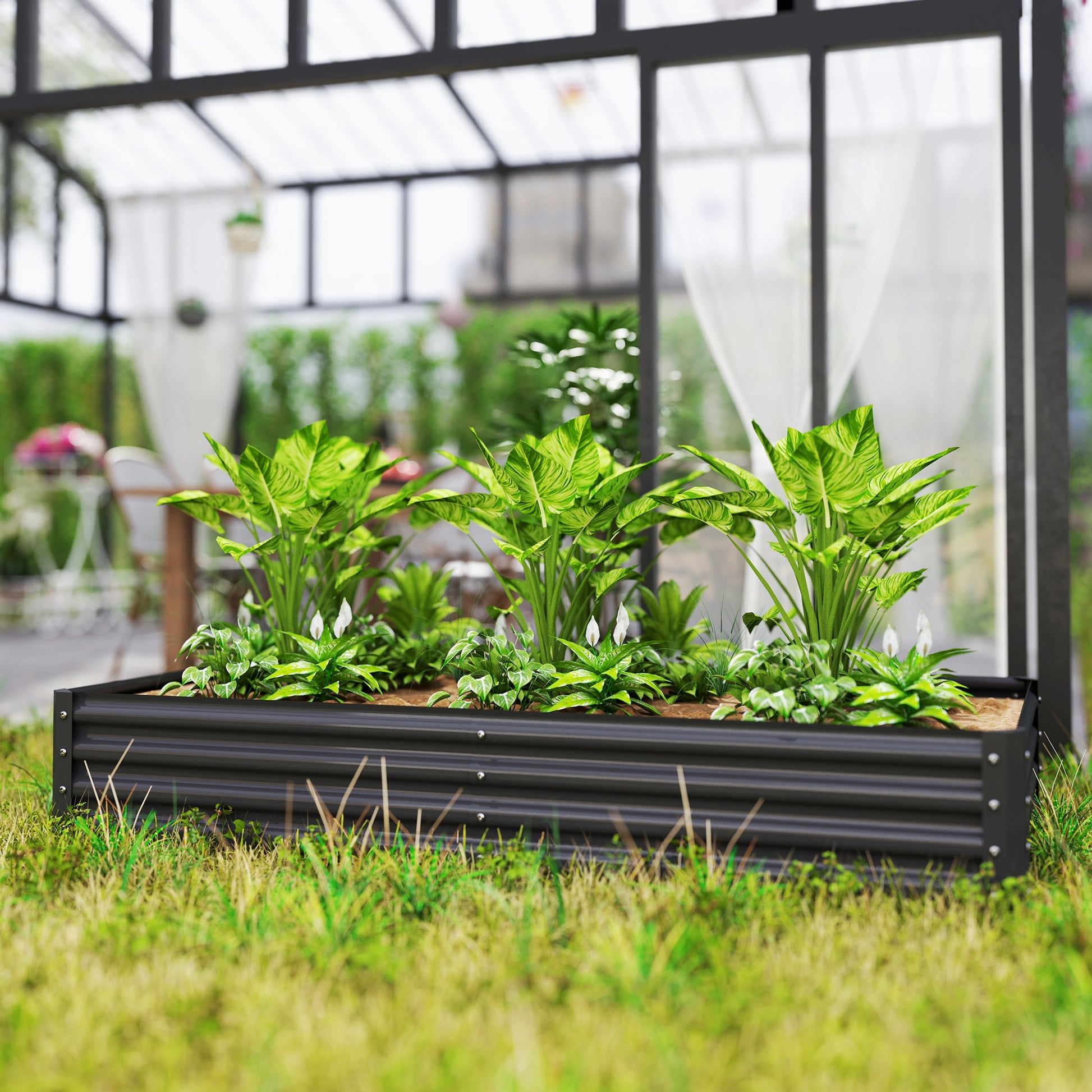 Galvanized Steel Raised Planter Urban Garden for Growing Plants Flowers Grass Large Rectangular Outdoor Planter with Open Bottom 180x90x30 cm Dark Gray