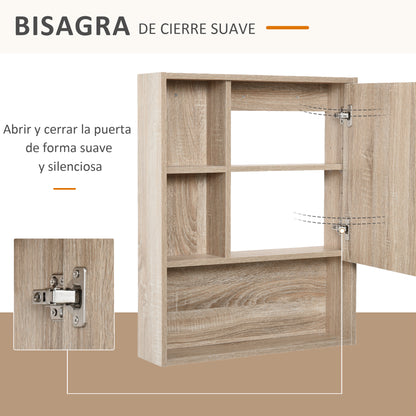Mirror Cabinet Bathroom Wall Mounted Cabinet with Adjustable Height Shelf Internal Space Open Shelves 60x15x76 cm Oak Grain