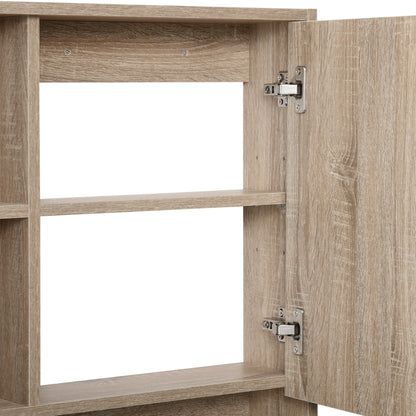 Mirror Cabinet Bathroom Wall Mounted Cabinet with Adjustable Height Shelf Internal Space Open Shelves 60x15x76 cm Oak Grain