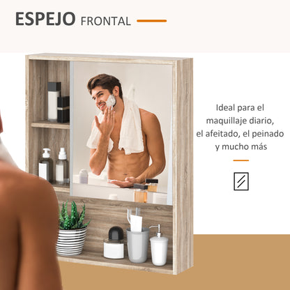 Mirror Cabinet Bathroom Wall Mounted Cabinet with Adjustable Height Shelf Internal Space Open Shelves 60x15x76 cm Oak Grain