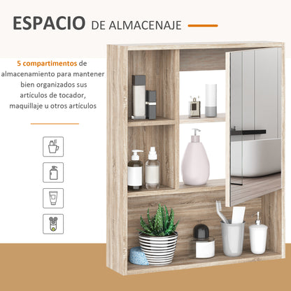Mirror Cabinet Bathroom Wall Mounted Cabinet with Adjustable Height Shelf Internal Space Open Shelves 60x15x76 cm Oak Grain