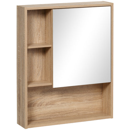 Mirror Cabinet Bathroom Wall Mounted Cabinet with Adjustable Height Shelf Internal Space Open Shelves 60x15x76 cm Oak Grain
