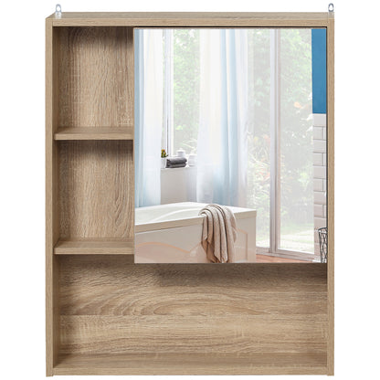 Mirror Cabinet Bathroom Wall Mounted Cabinet with Adjustable Height Shelf Internal Space Open Shelves 60x15x76 cm Oak Grain